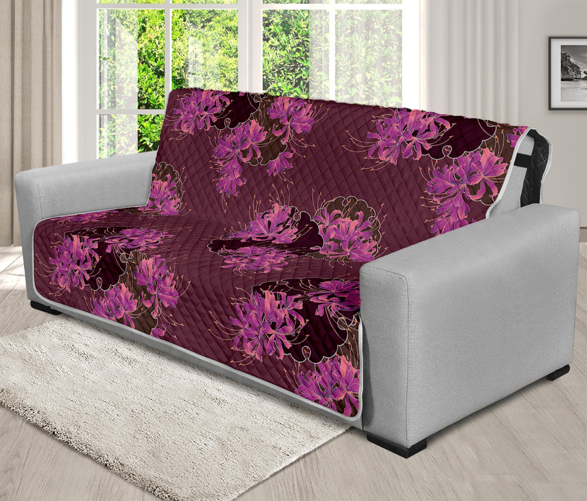 Purple Japanese Amaryllis Pattern Print Futon Protector