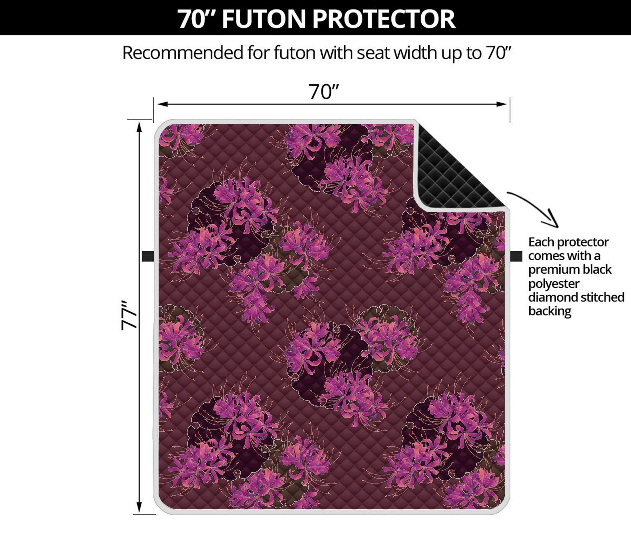 Purple Japanese Amaryllis Pattern Print Futon Protector