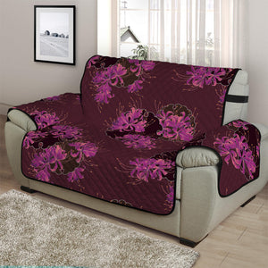 Purple Japanese Amaryllis Pattern Print Half Sofa Protector