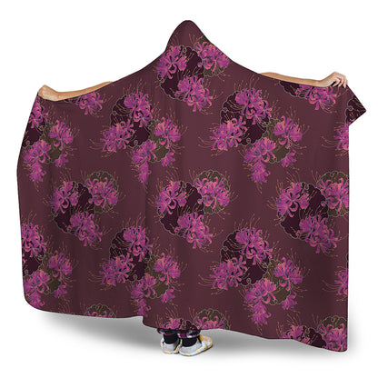 Purple Japanese Amaryllis Pattern Print Hooded Blanket