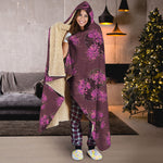 Purple Japanese Amaryllis Pattern Print Hooded Blanket