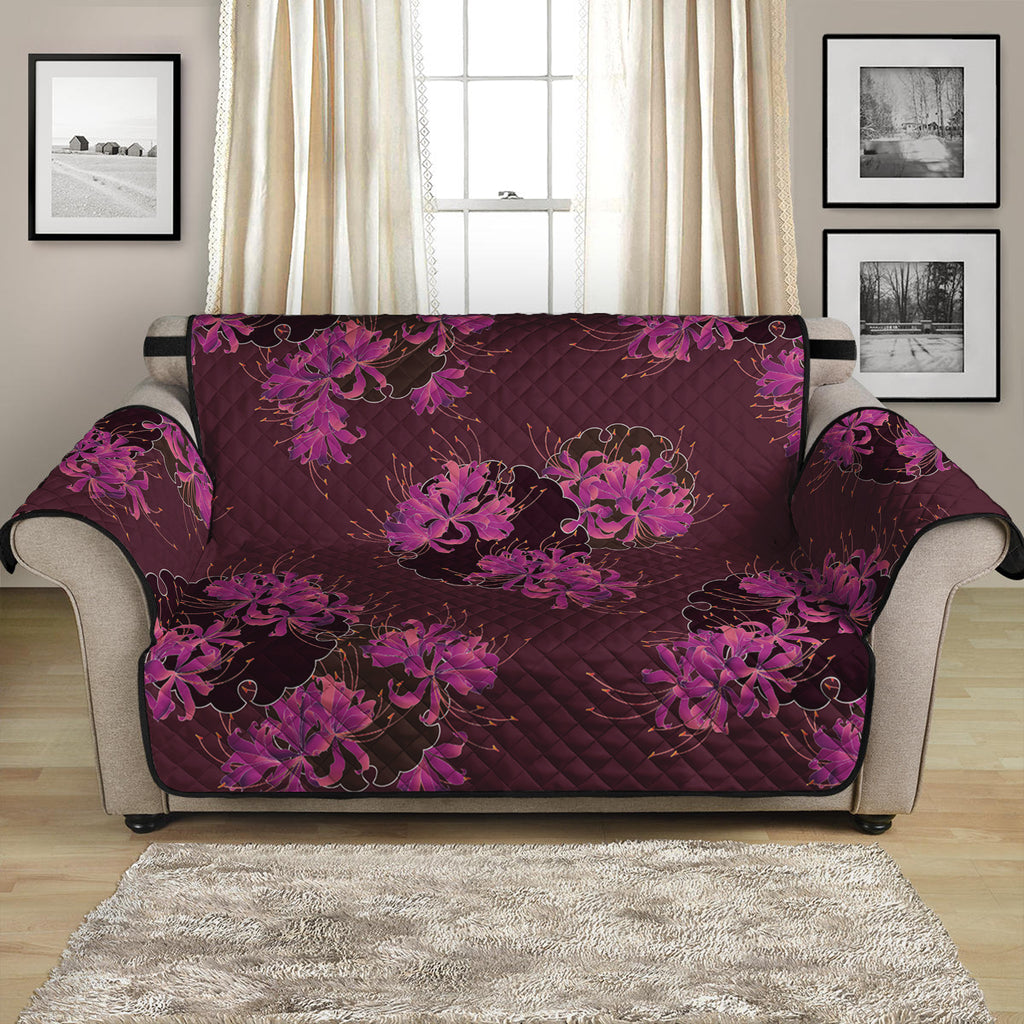 Purple Japanese Amaryllis Pattern Print Loveseat Protector