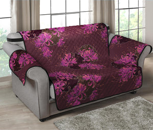 Purple Japanese Amaryllis Pattern Print Loveseat Protector