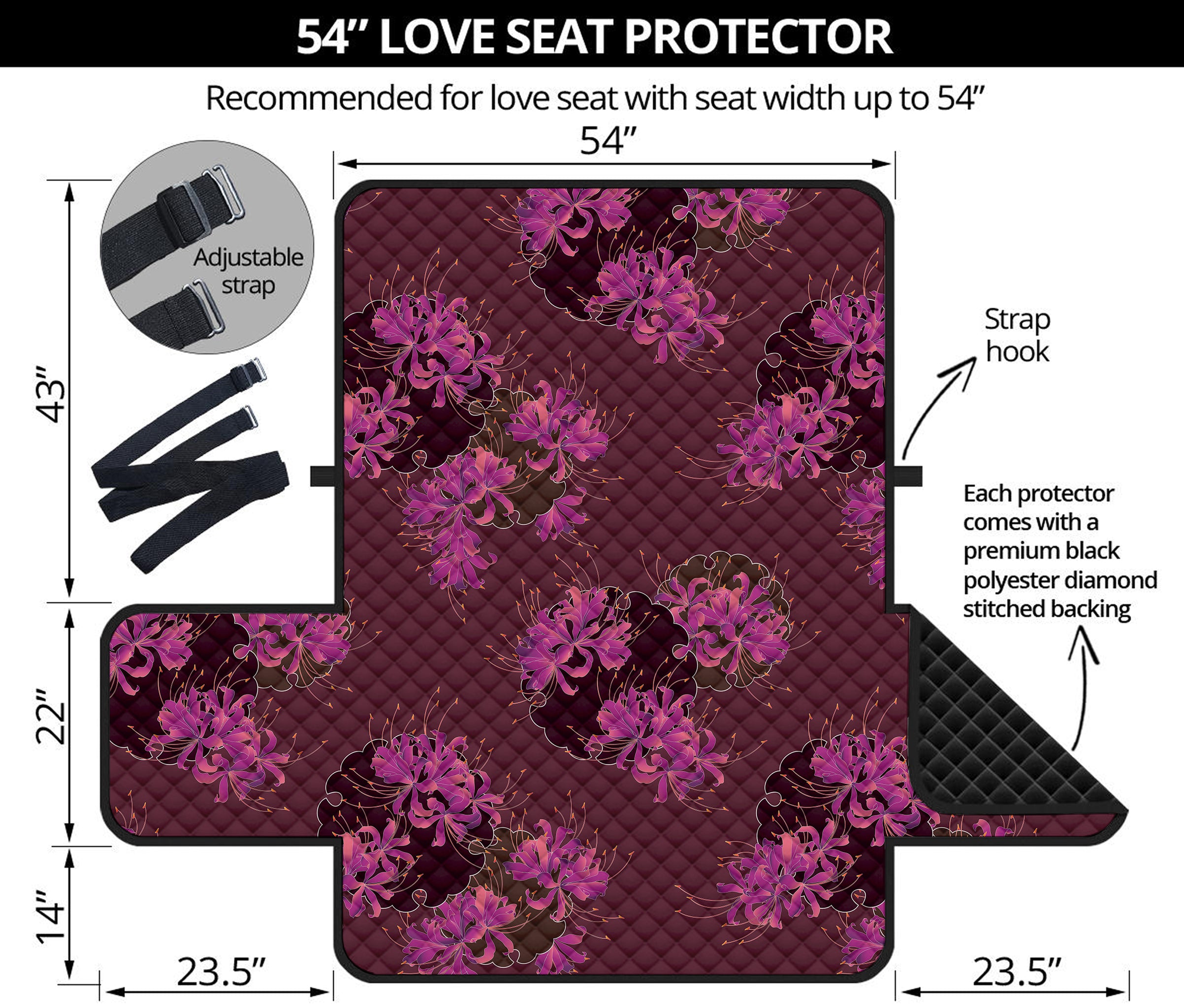 Purple Japanese Amaryllis Pattern Print Loveseat Protector