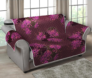 Purple Japanese Amaryllis Pattern Print Loveseat Protector