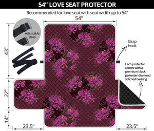 Purple Japanese Amaryllis Pattern Print Loveseat Protector