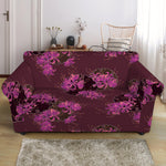 Purple Japanese Amaryllis Pattern Print Loveseat Slipcover