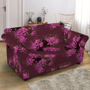 Purple Japanese Amaryllis Pattern Print Loveseat Slipcover