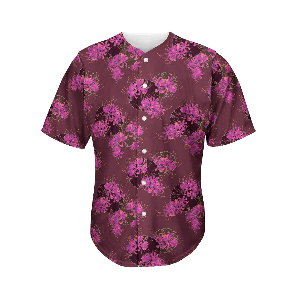 Purple Japanese Amaryllis Pattern Print Men's Baseball Jersey