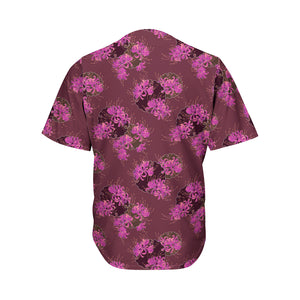 Purple Japanese Amaryllis Pattern Print Men's Baseball Jersey