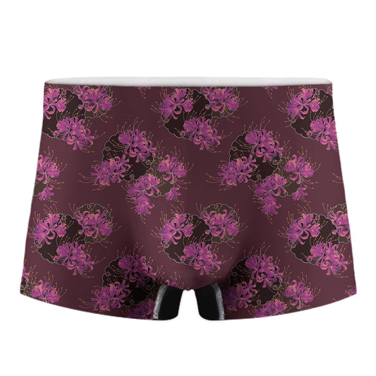 Purple Japanese Amaryllis Pattern Print Men's Boxer Briefs