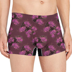 Purple Japanese Amaryllis Pattern Print Men's Boxer Briefs