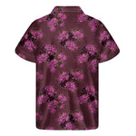 Purple Japanese Amaryllis Pattern Print Men's Short Sleeve Shirt