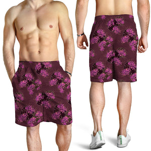 Purple Japanese Amaryllis Pattern Print Men's Shorts
