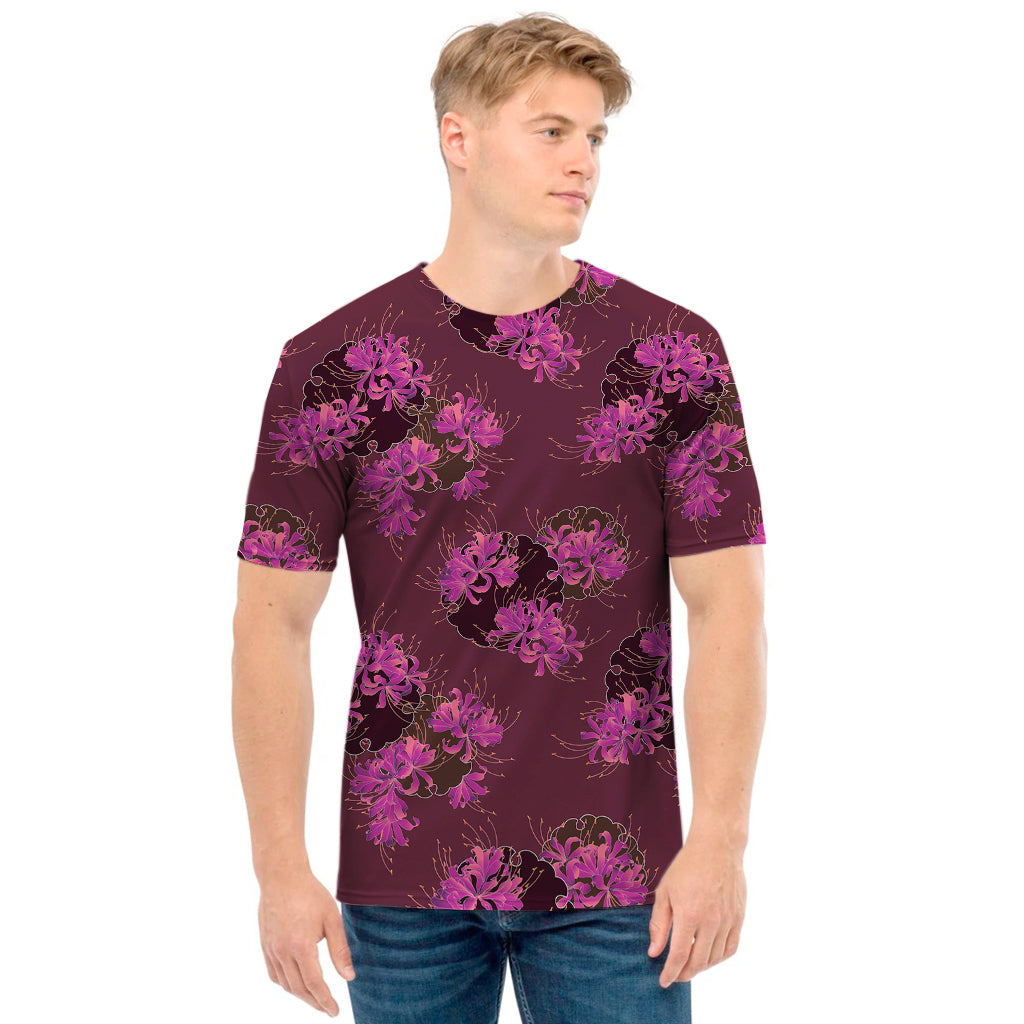 Purple Japanese Amaryllis Pattern Print Men's T-Shirt