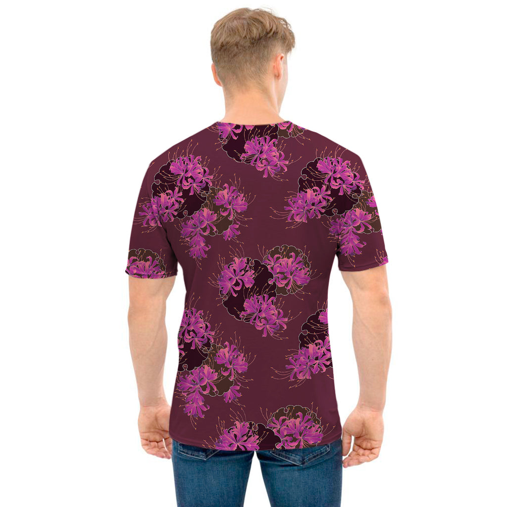 Purple Japanese Amaryllis Pattern Print Men's T-Shirt