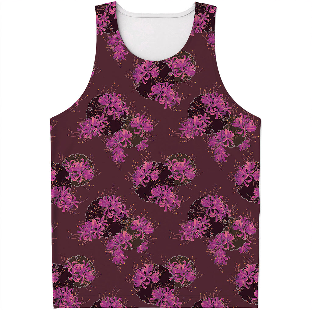 Purple Japanese Amaryllis Pattern Print Men's Tank Top