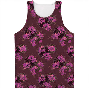 Purple Japanese Amaryllis Pattern Print Men's Tank Top