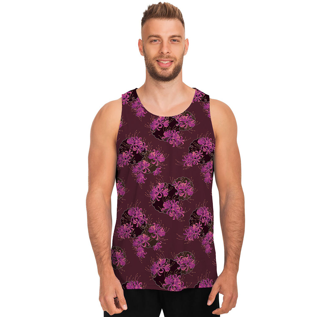 Purple Japanese Amaryllis Pattern Print Men's Tank Top