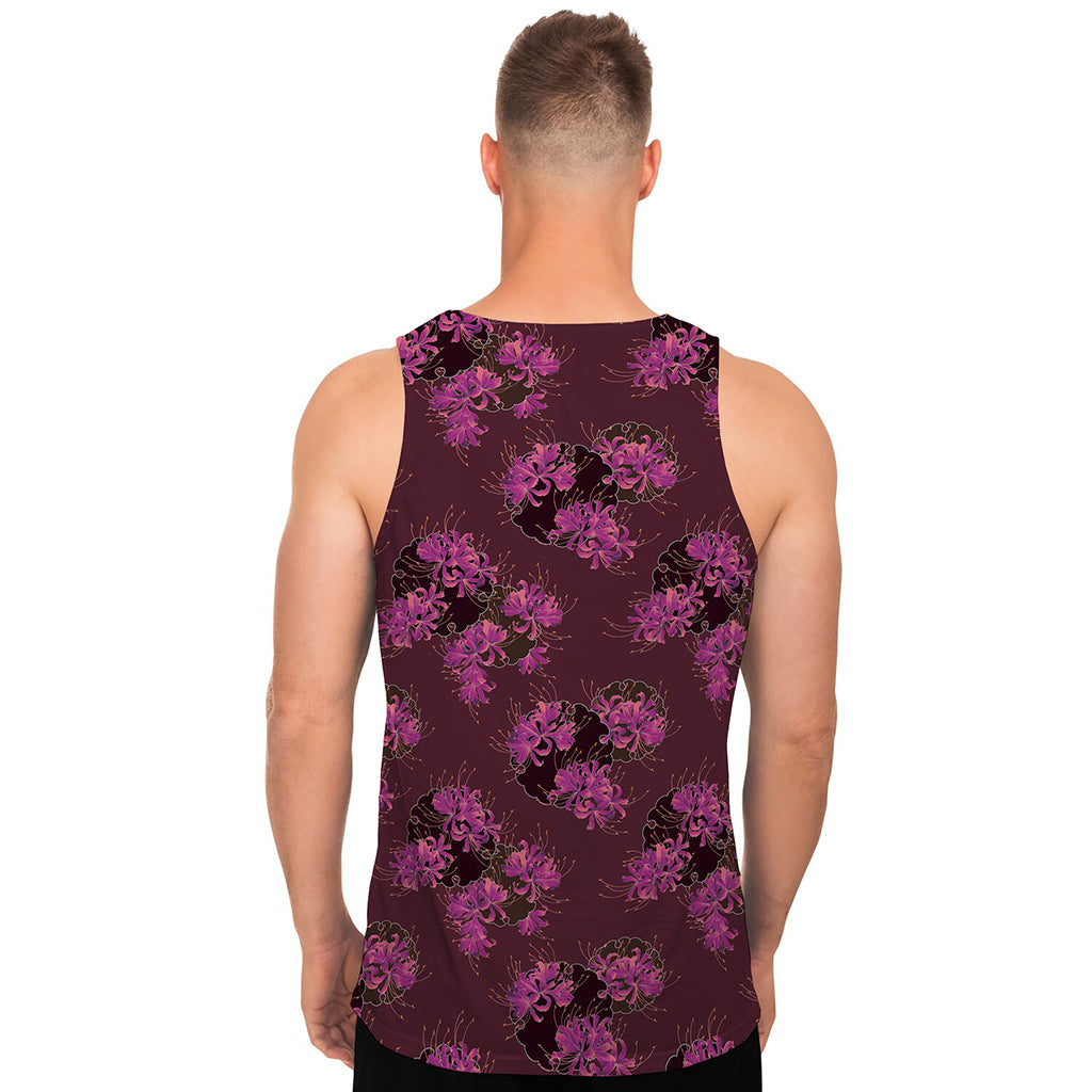 Purple Japanese Amaryllis Pattern Print Men's Tank Top