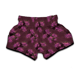 Purple Japanese Amaryllis Pattern Print Muay Thai Boxing Shorts