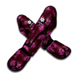 Purple Japanese Amaryllis Pattern Print Muay Thai Shin Guard