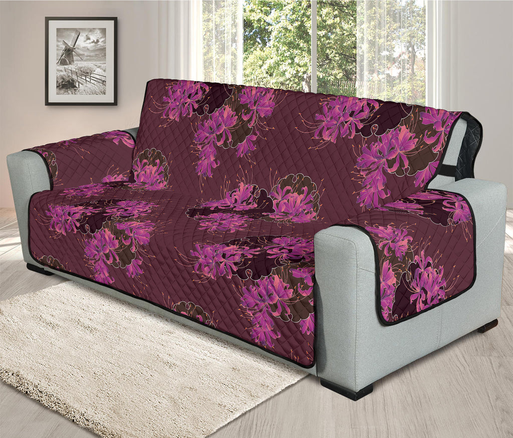 Purple Japanese Amaryllis Pattern Print Oversized Sofa Protector