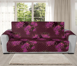 Purple Japanese Amaryllis Pattern Print Oversized Sofa Protector