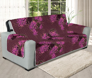 Purple Japanese Amaryllis Pattern Print Oversized Sofa Protector