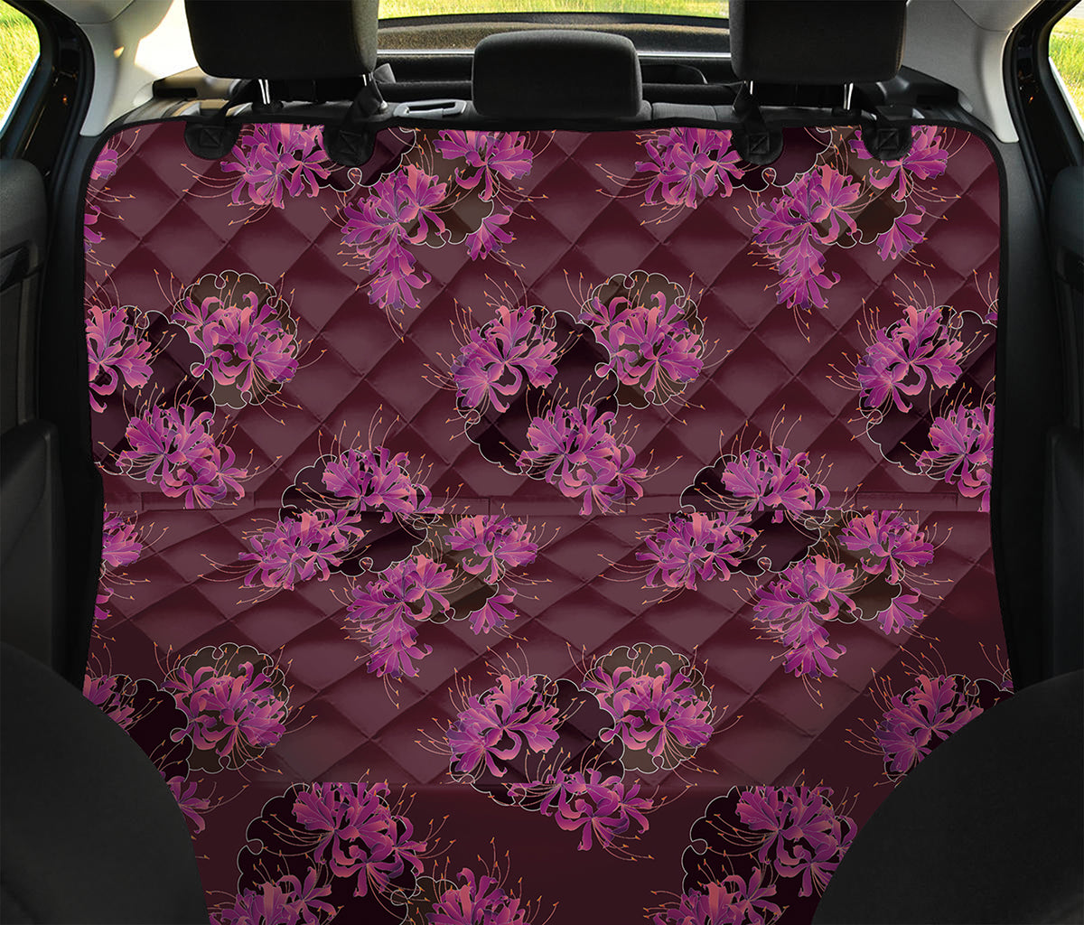 Purple Japanese Amaryllis Pattern Print Pet Car Back Seat Cover