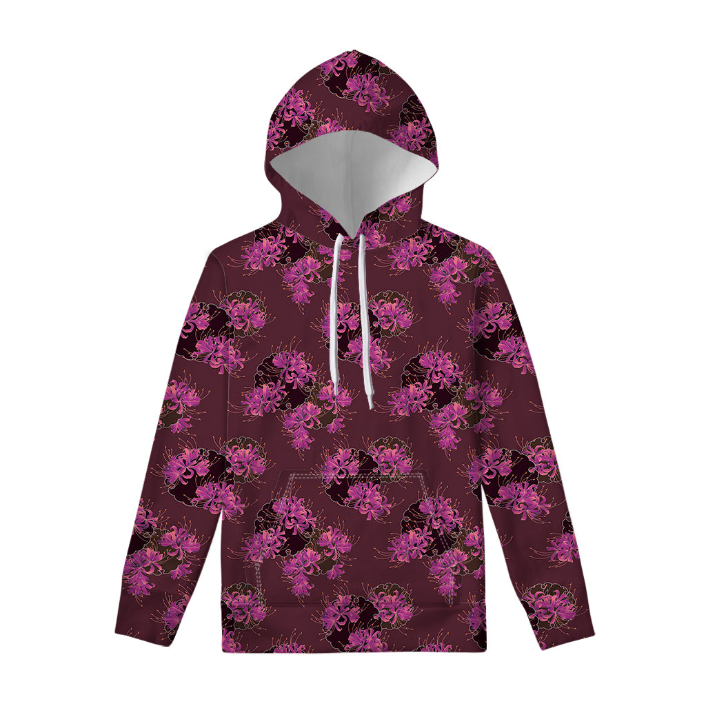 Purple Japanese Amaryllis Pattern Print Pullover Hoodie