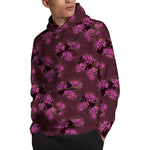 Purple Japanese Amaryllis Pattern Print Pullover Hoodie