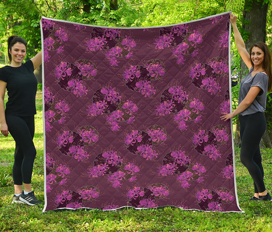 Purple Japanese Amaryllis Pattern Print Quilt