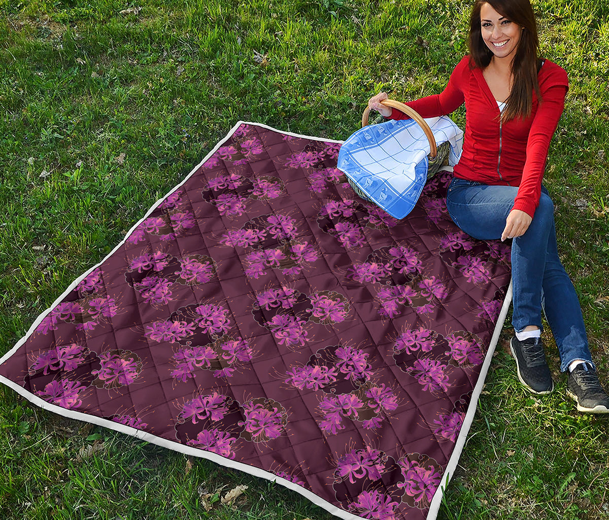 Purple Japanese Amaryllis Pattern Print Quilt