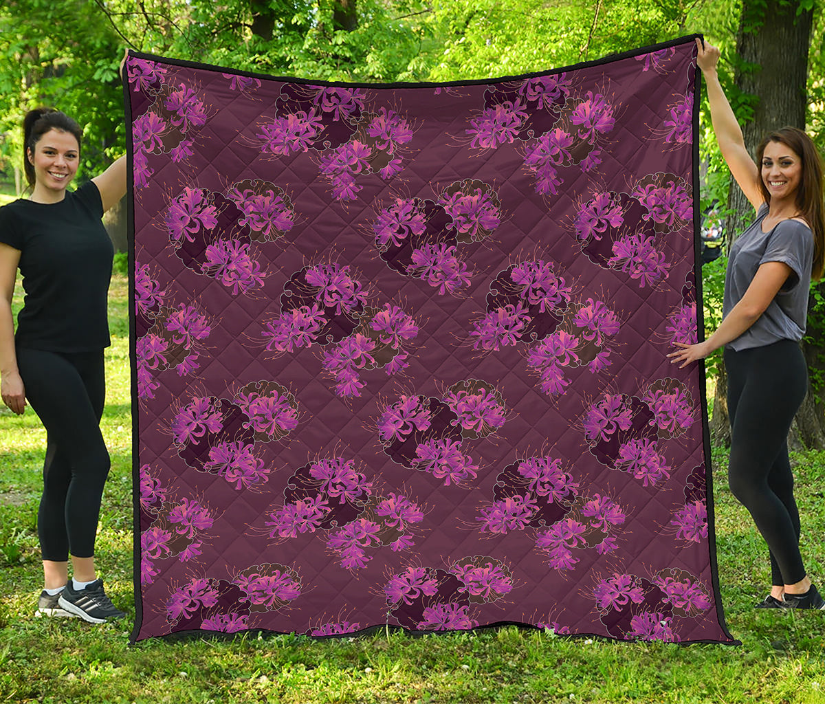 Purple Japanese Amaryllis Pattern Print Quilt