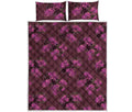 Purple Japanese Amaryllis Pattern Print Quilt Bed Set