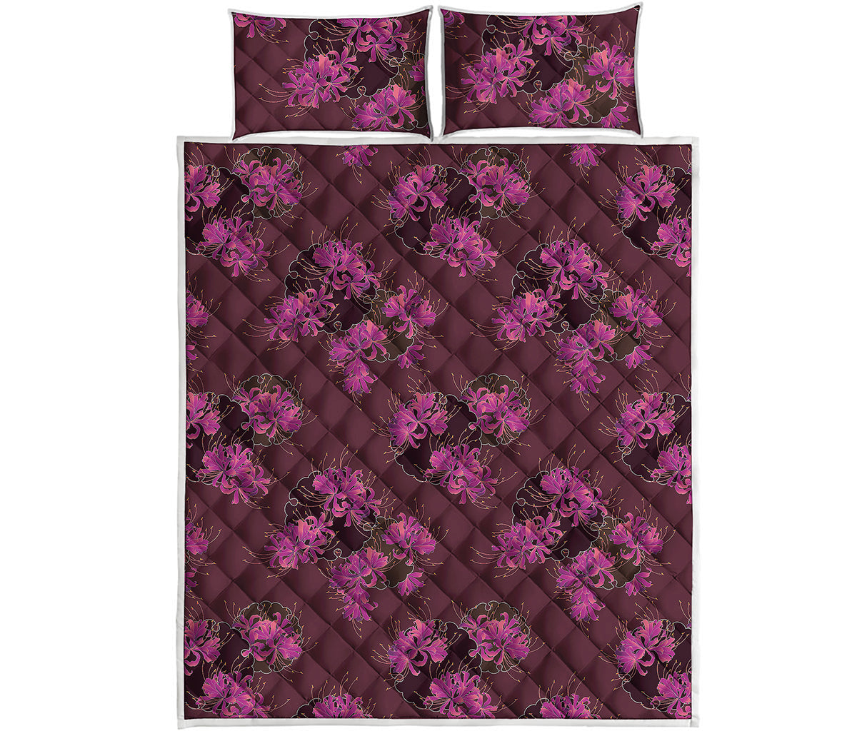 Purple Japanese Amaryllis Pattern Print Quilt Bed Set
