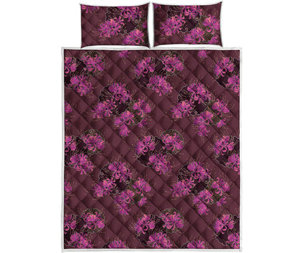 Purple Japanese Amaryllis Pattern Print Quilt Bed Set