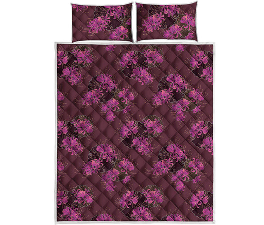 Purple Japanese Amaryllis Pattern Print Quilt Bed Set