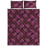 Purple Japanese Amaryllis Pattern Print Quilt Bed Set