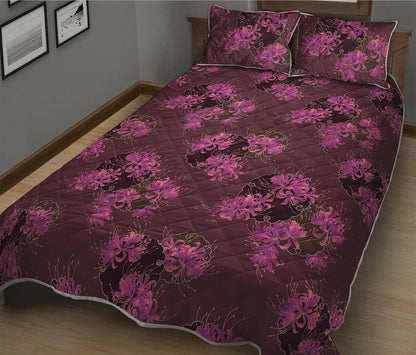 Purple Japanese Amaryllis Pattern Print Quilt Bed Set
