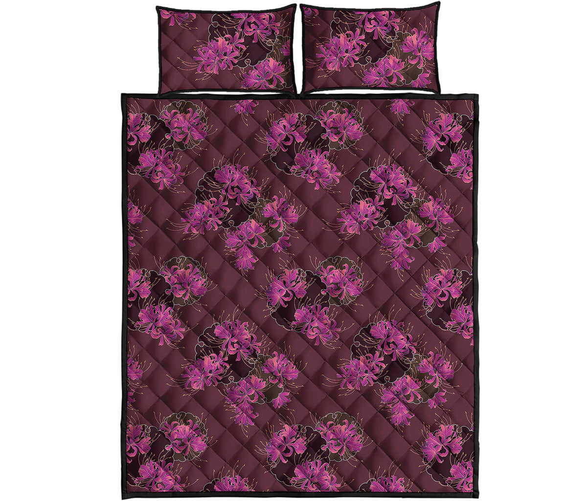 Purple Japanese Amaryllis Pattern Print Quilt Bed Set