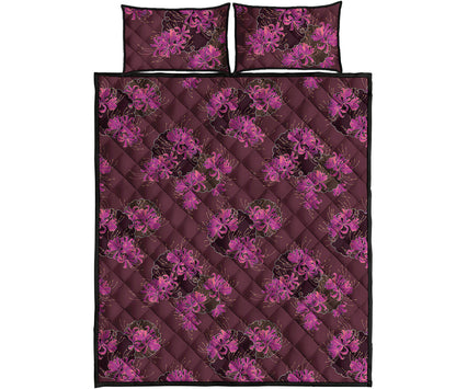 Purple Japanese Amaryllis Pattern Print Quilt Bed Set