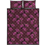 Purple Japanese Amaryllis Pattern Print Quilt Bed Set