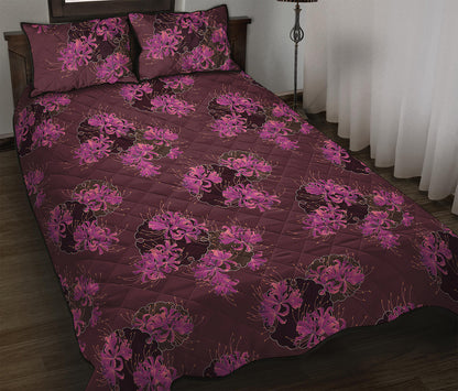 Purple Japanese Amaryllis Pattern Print Quilt Bed Set