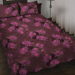 Purple Japanese Amaryllis Pattern Print Quilt Bed Set