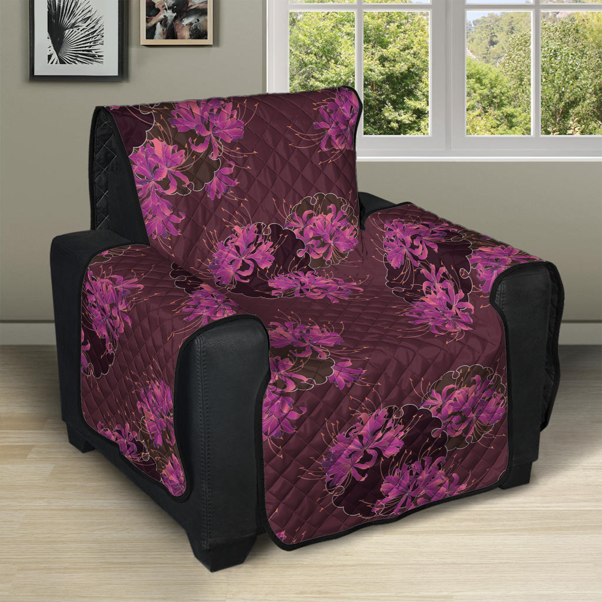 Purple Japanese Amaryllis Pattern Print Recliner Protector