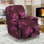 Purple Japanese Amaryllis Pattern Print Recliner Slipcover