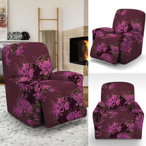 Purple Japanese Amaryllis Pattern Print Recliner Slipcover