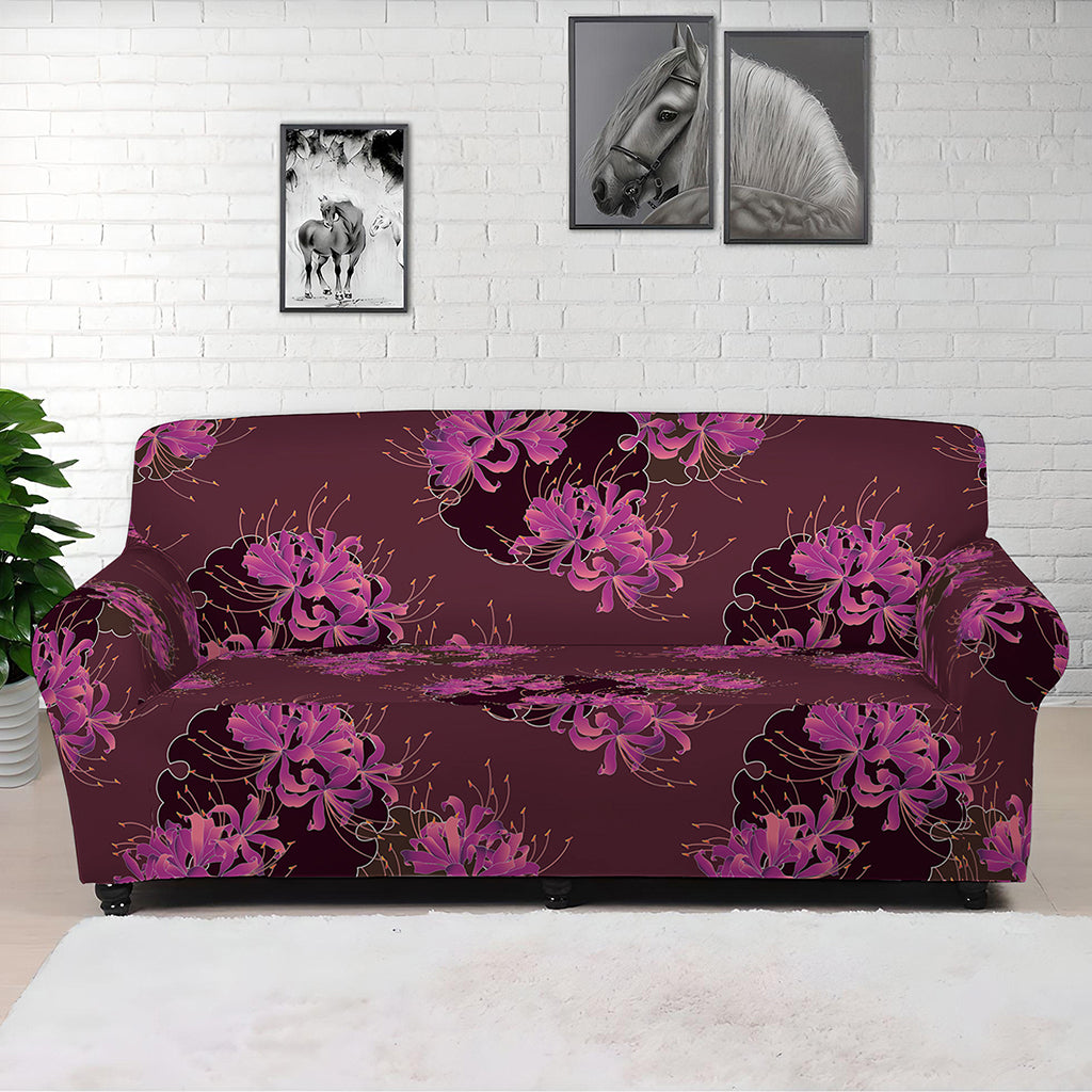 Purple Japanese Amaryllis Pattern Print Sofa Cover